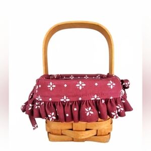 Vintage 1995 Longaberger Sweet Basil Peg Basket w/ Tie-ons, Liner and Protector